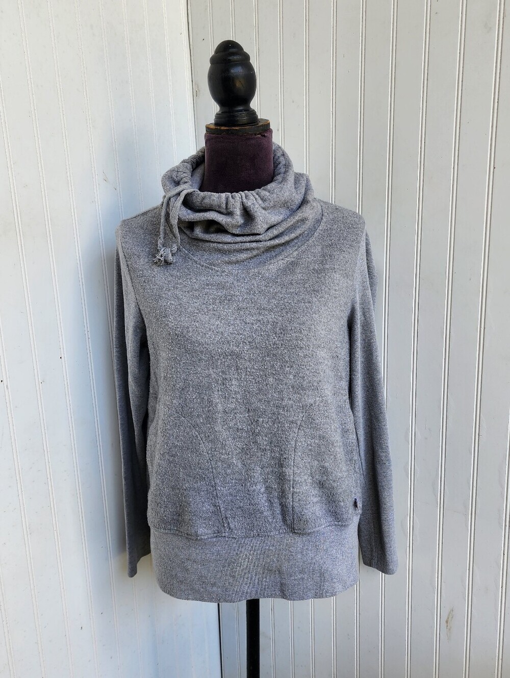Danskin Women’s Charcoal Heather Gray Mock Hoodie Sweatshirt Pockets Cotton S